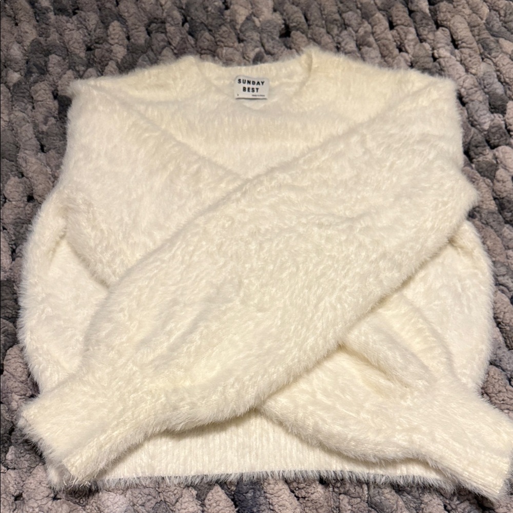 Sunday Best Cream Fuzzy Crew Neck Sweater